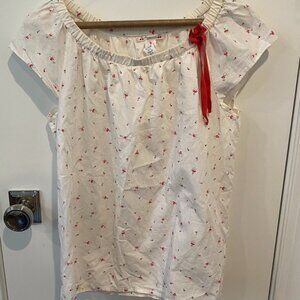 Bonpoint night shirt, cream with pink floral pattern size small